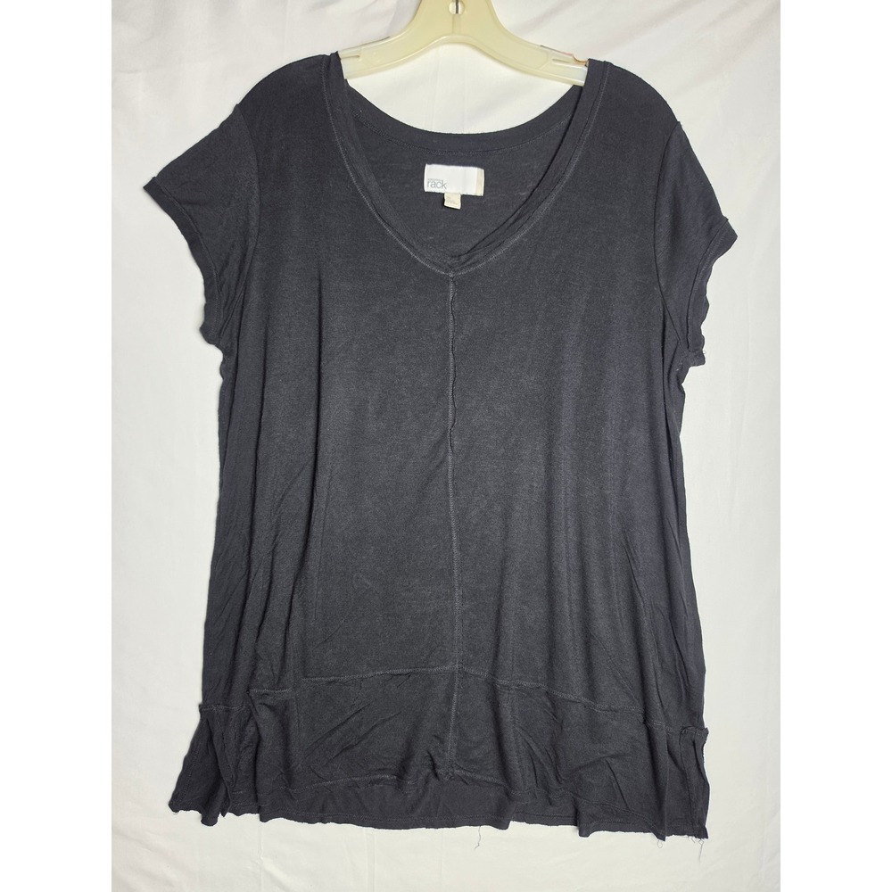 Nordstrom Rack Womens V-Neck Short Sleeve Top Black XL RK465404MI